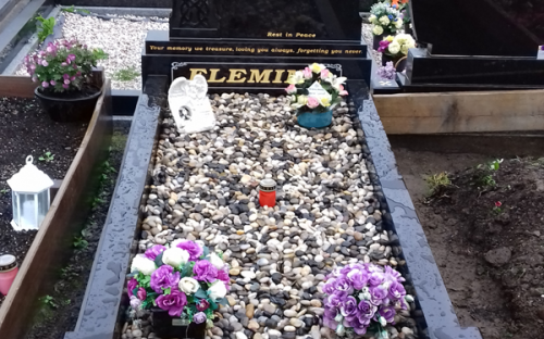 Gavins Memorials, Ballyhaunis, Co Mayo, Ireland. Black Granite Celtic Cross with G1 Face