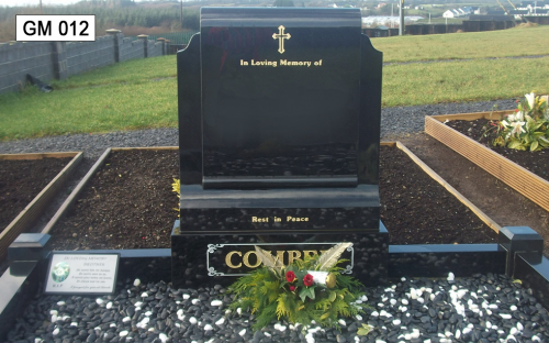 Gavins Memorials, Ballyhaunis, Co Mayo, Ireland.  Black Scroll - GM 012