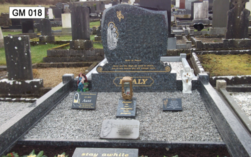 Gavins Memorials, Ballyhaunis, Co Mayo, Ireland.  Blue Pearl WJM - GM 018